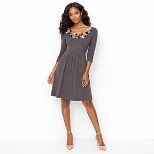 Boden Mauve Embellished Floral Neckline Midi Dress Boho Whimsigoth Romantic Sz 6